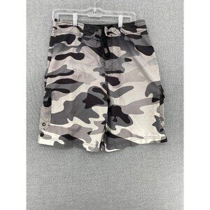 Vtg Fishworks Board Shorts Mens 32 9" Camo AOP Swim Trunks Cargo Style Pockets